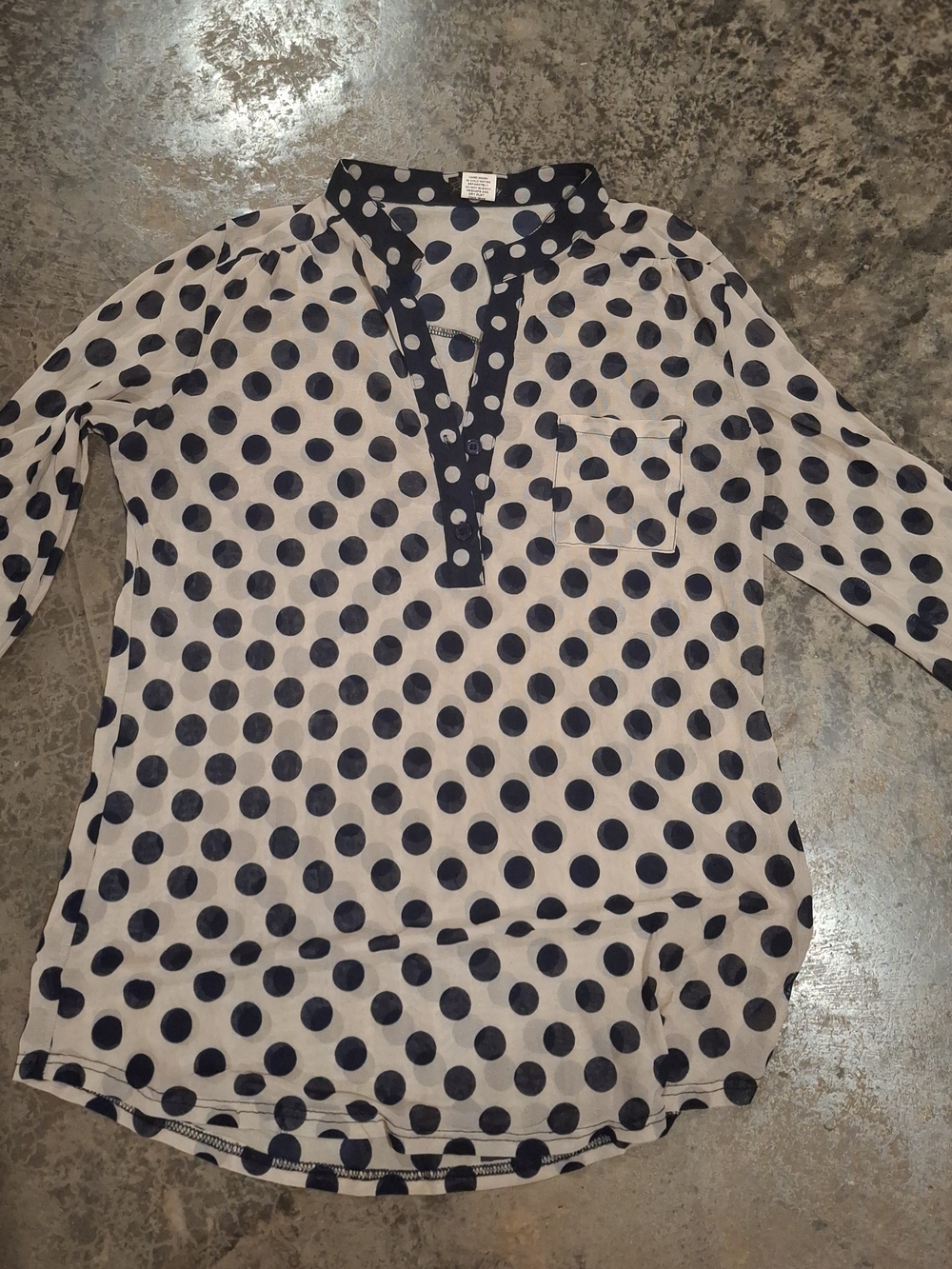 Polka Dot Split-Neck Blouse in Cream And Black